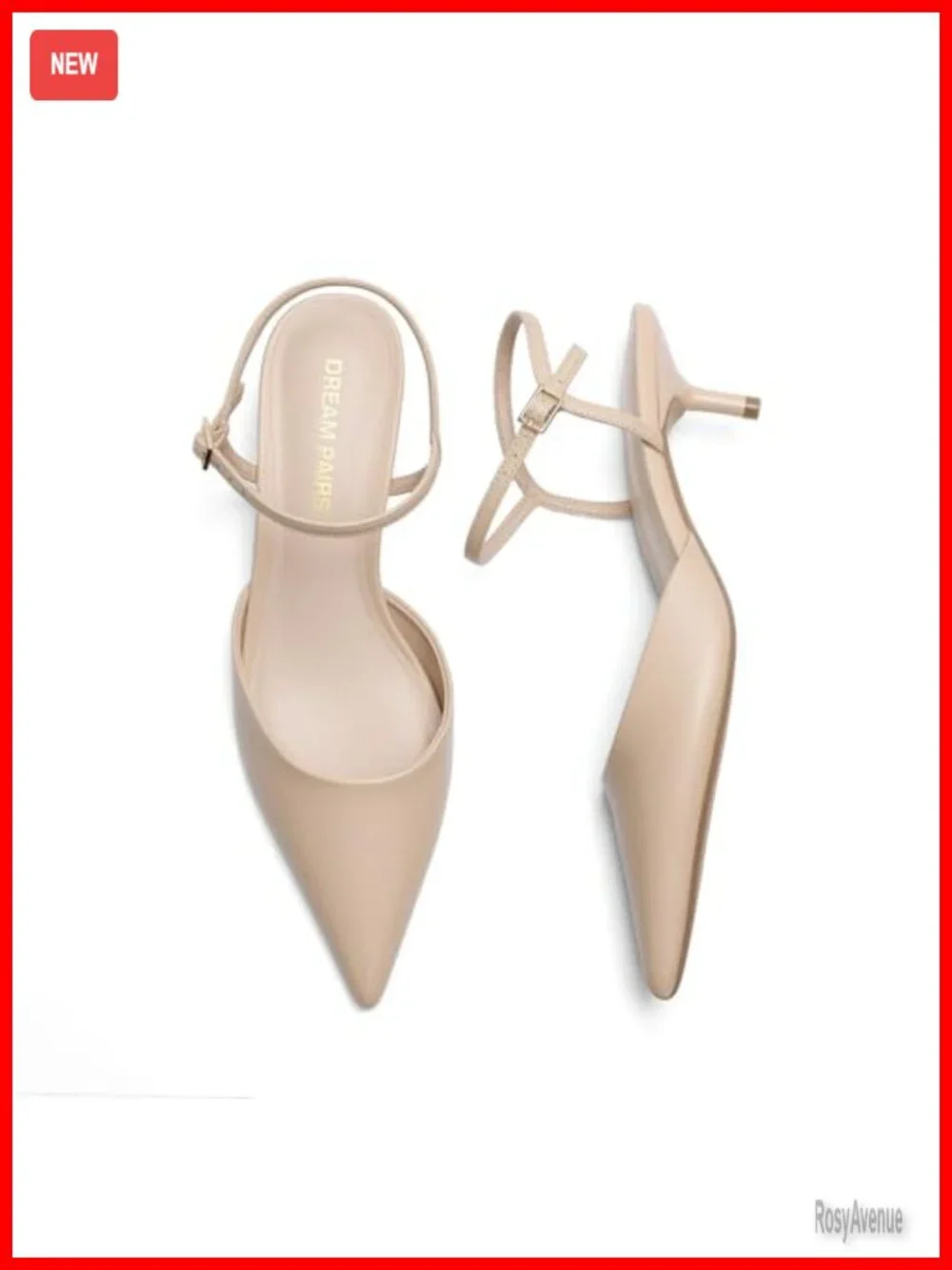Pointed Toe Slingback Pumps with Kitten Heel and Buckle Strap